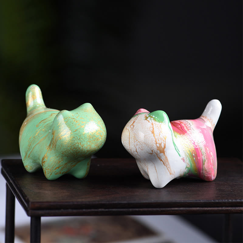 Buddha Stones Mini Lovely Cat Ebony Wood Lacquer Craft Peace Decoration - image 0