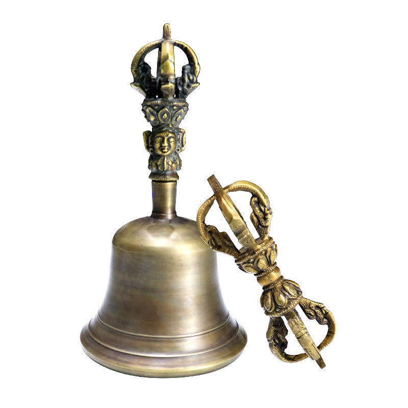 Buddha Stones 2Pcs Handmade Tibetan Meditation Bell and Vajra Dorje Copper Strength Decoration Set - image 14