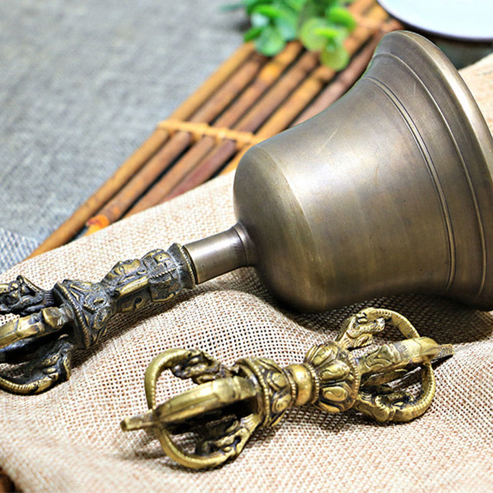 Buddha Stones 2Pcs Handmade Tibetan Meditation Bell and Vajra Dorje Copper Strength Decoration Set - image 12