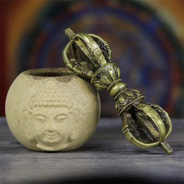 Buddha Stones Handmade Nepal Five Prong Vajra Dorje Copper Metal Decoration - One Size 1.26-1.42*4.53-4.72 in (3.2-3.6*11.5-12cm) - image 0