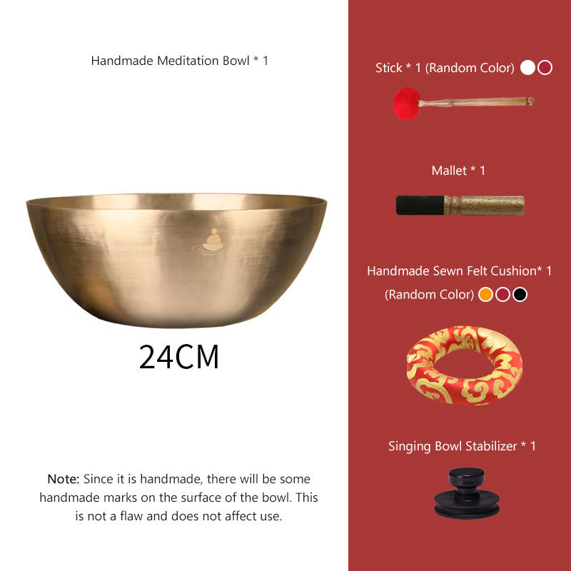 Buddha Stones Handmade Nepal Golden Singing Bowl for Healing and Meditation Sound Bowl Set - 9.45 IN (24 CM) - image 5