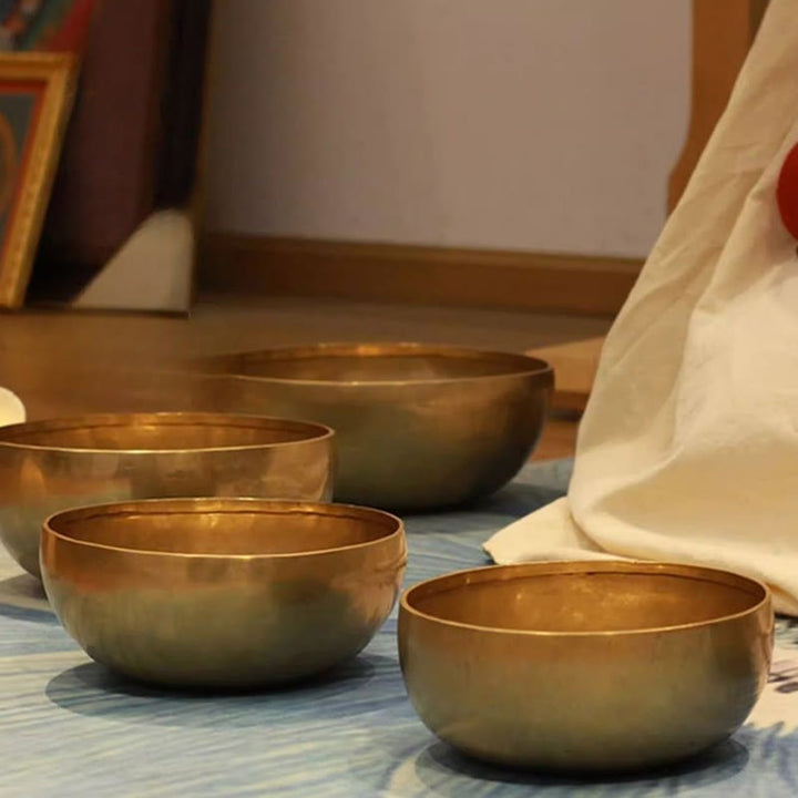 Buddha Stones Handmade Nepal Golden Singing Bowl Simple Design for Healing and Meditation Sound Bowl Set - image 0