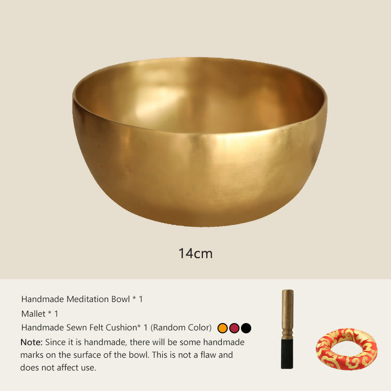 Buddha Stones Handmade Nepal Golden Singing Bowl Simple Design for Healing and Meditation Sound Bowl Set - 5.51 IN (14 CM) - image 4