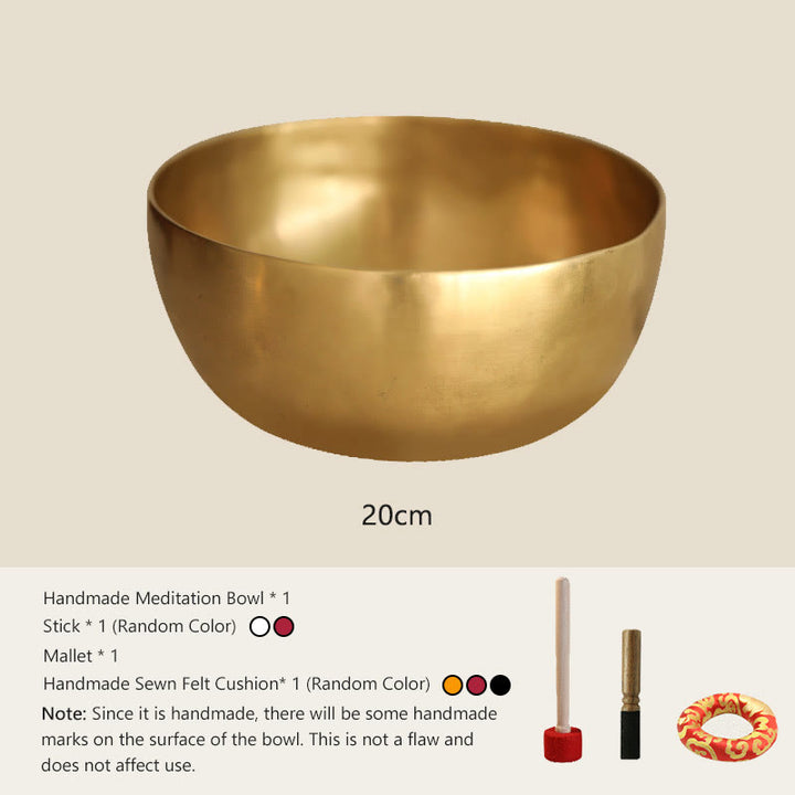Buddha Stones Handmade Nepal Golden Singing Bowl Simple Design for Healing and Meditation Sound Bowl Set - 7.87 IN (20 CM) - image 7