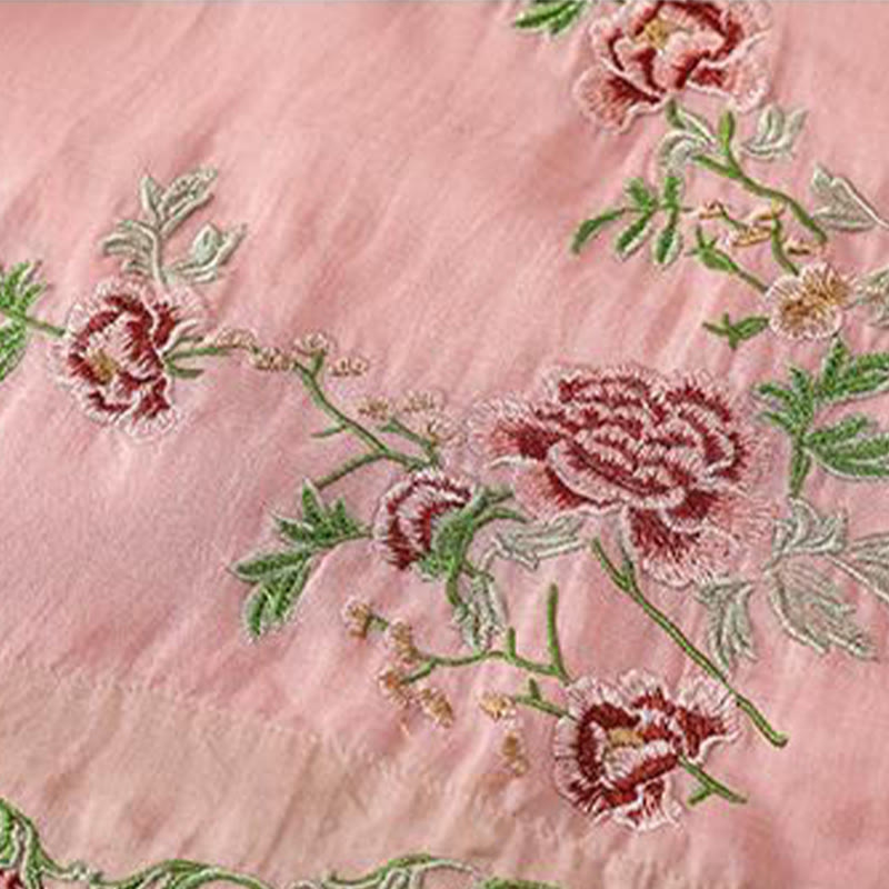 Buddha Stones Summer Ethnic Style Embroidery Flower Pattern Frog-Button Color Matching Women's Cotton Linen Three Quarter Sleeve Shirt - image 7