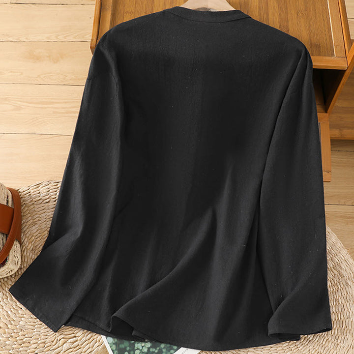 Buddha Stones Summer Casual Pure Color Half Button Simple Design Women's Cotton Linen Half Sleeve Shirt With Pocket - image 14