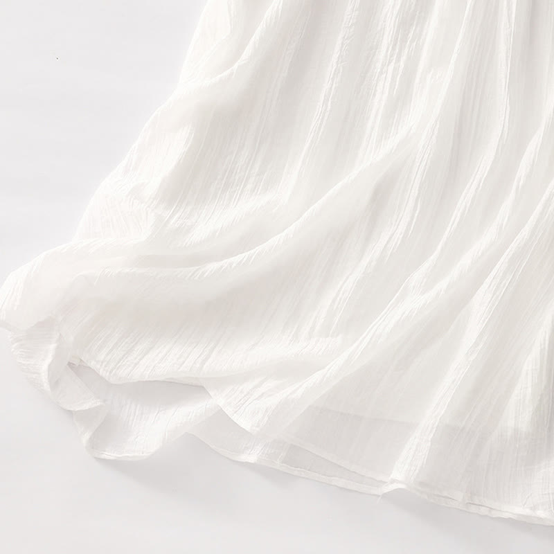 Buddha Stones Summer Casual Plain Embroidery Double Layer Short Sleeve Cotton Linen Midi Dress - image 30