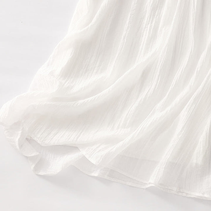 Buddha Stones Summer Casual Plain Embroidery Double Layer Short Sleeve Cotton Linen Midi Dress - image 30