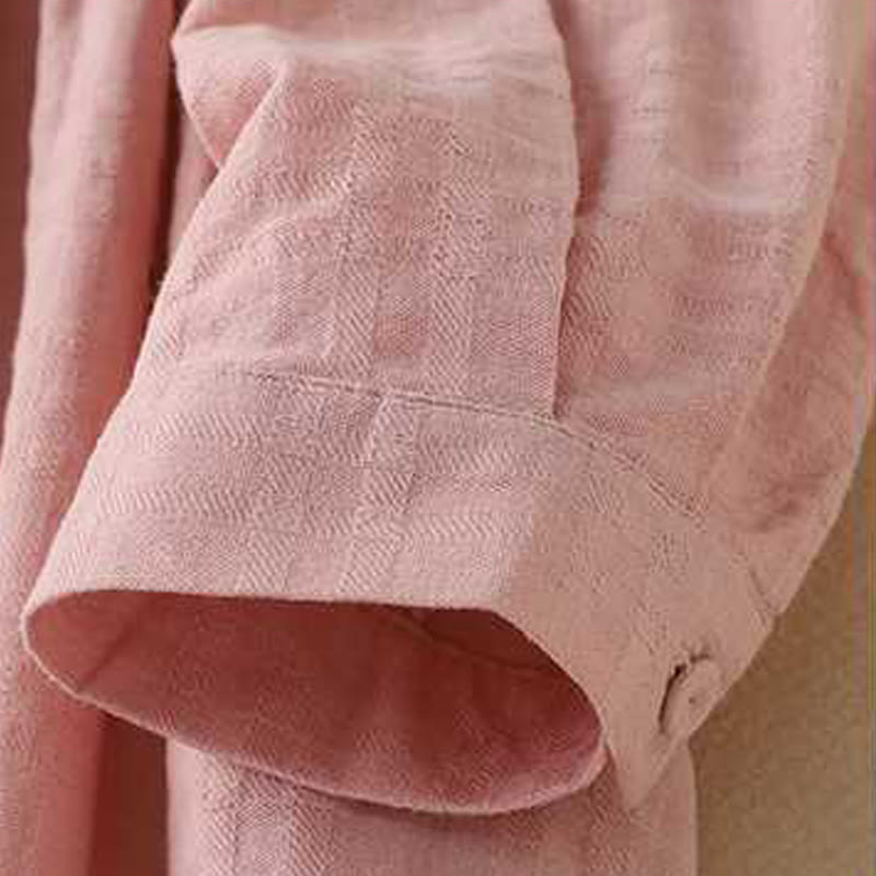 Buddha Stones Retro Solid Color Drawstring Frog-Button Design Long Sleeve Cotton Linen Midi Dress With Pockets - image 23