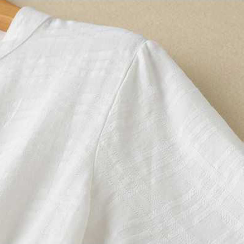 Buddha Stones Retro Solid Color Drawstring Frog-Button Design Long Sleeve Cotton Linen Midi Dress With Pockets - image 11