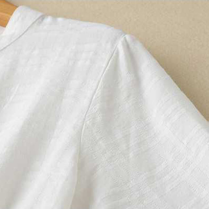 Buddha Stones Retro Solid Color Drawstring Frog-Button Design Long Sleeve Cotton Linen Midi Dress With Pockets - image 11