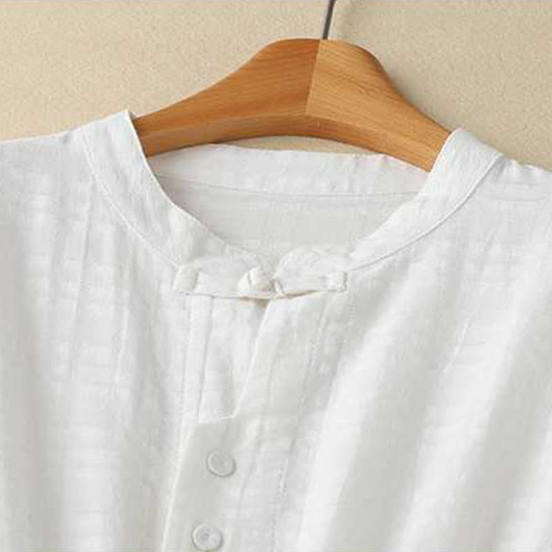 Buddha Stones Retro Solid Color Drawstring Frog-Button Design Long Sleeve Cotton Linen Midi Dress With Pockets - image 8