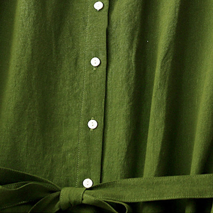 Buddha Stones Summer Plain Lace-up Button Front Design Lapel Sleeveless Cotton Midi Dress Cardigan - image 10