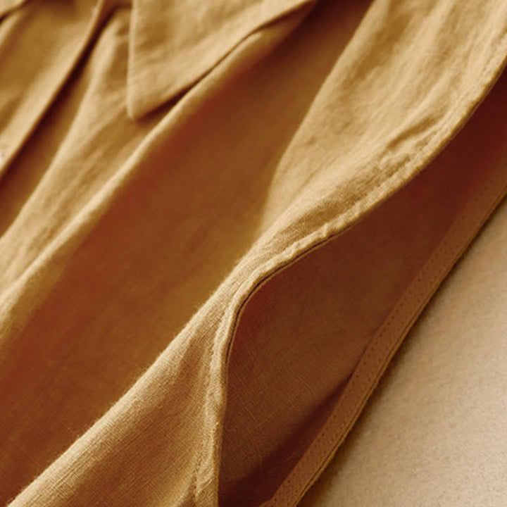 Buddha Stones Summer Plain Lace-up Button Front Design Lapel Sleeveless Cotton Midi Dress Cardigan - image 6