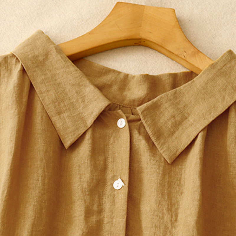 Buddha Stones Summer Plain Lace-up Button Front Design Lapel Sleeveless Cotton Midi Dress Cardigan - image 2