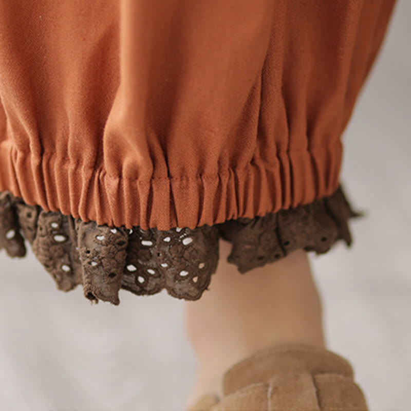 Buddha Stones Casual Spring Solid Color Patchwork Design Women's Cotton Linen Elastic Waistband Harem Pants With Pockets - image 15