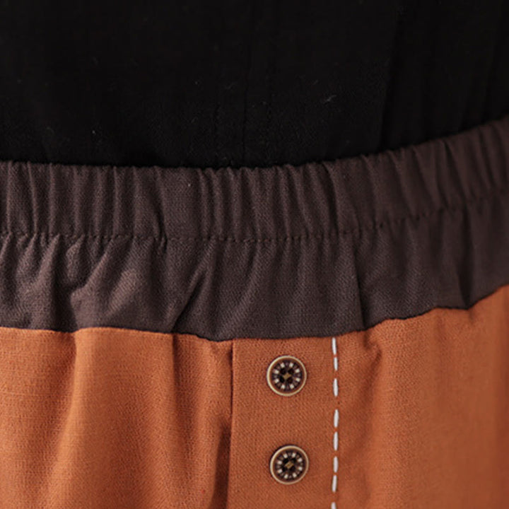 Buddha Stones Casual Spring Solid Color Patchwork Design Women's Cotton Linen Elastic Waistband Harem Pants With Pockets - image 12