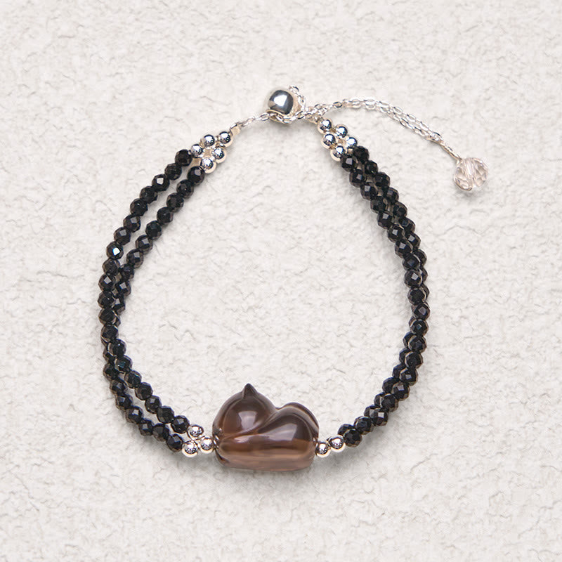 Buddha Stones Ice Obsidian Black Spinel Lying Cat Courage Double Layer Bracelet - image 5