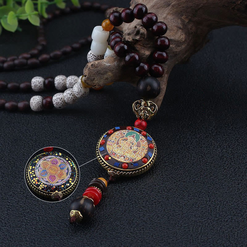 Buddha Stones Tibetan Handmade Wood Beads Om Mani Padme Hum Samantabhadra Bodhisattva Purity Necklace Pendant - image 5