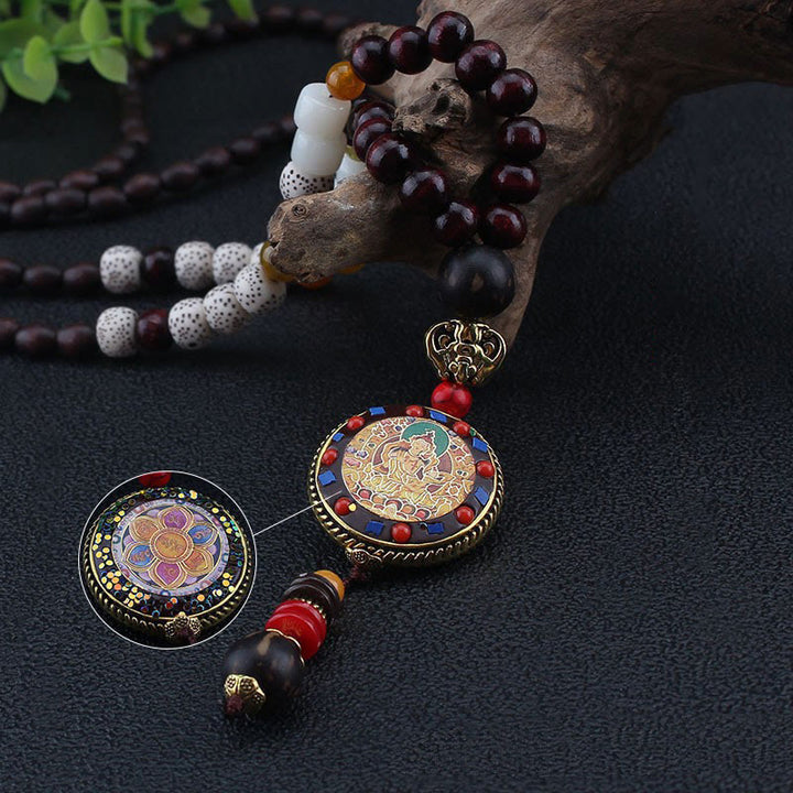Buddha Stones Tibetan Handmade Wood Beads Om Mani Padme Hum Samantabhadra Bodhisattva Purity Necklace Pendant - image 5