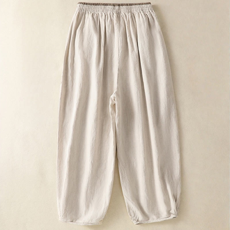Buddha Stones Casual Embroidery Women's Cotton Linen 7-8 Length Harem Pants With Pockets - image 7