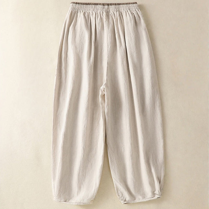 Buddha Stones Casual Embroidery Women's Cotton Linen 7-8 Length Harem Pants With Pockets - image 7