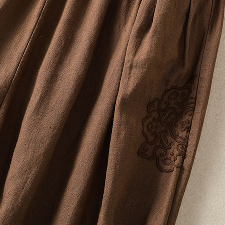 Buddha Stones Casual Embroidery Women's Cotton Linen 7-8 Length Harem Pants With Pockets - image 27