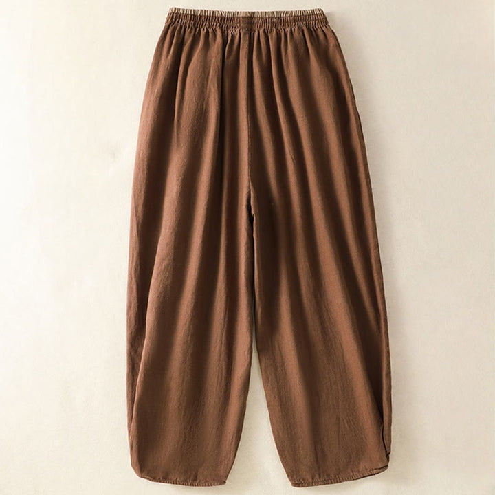 Buddha Stones Casual Embroidery Women's Cotton Linen 7-8 Length Harem Pants With Pockets - image 24