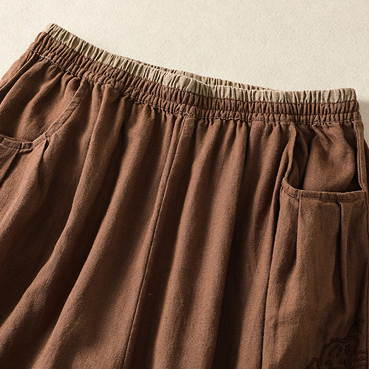 Buddha Stones Casual Embroidery Women's Cotton Linen 7-8 Length Harem Pants With Pockets - image 26