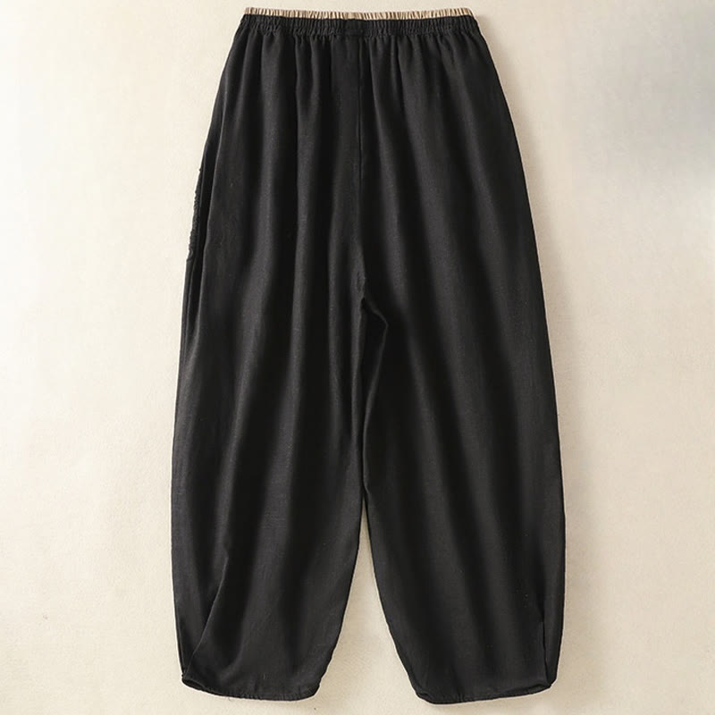 Buddha Stones Casual Embroidery Women's Cotton Linen 7-8 Length Harem Pants With Pockets - image 30