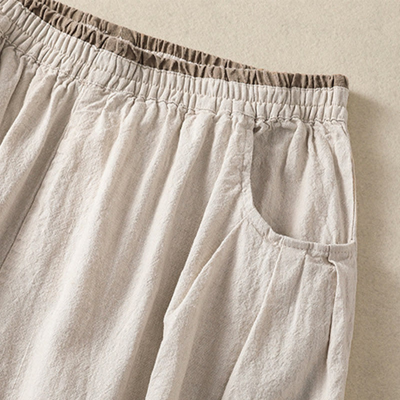 Buddha Stones Casual Embroidery Women's Cotton Linen 7-8 Length Harem Pants With Pockets - image 9