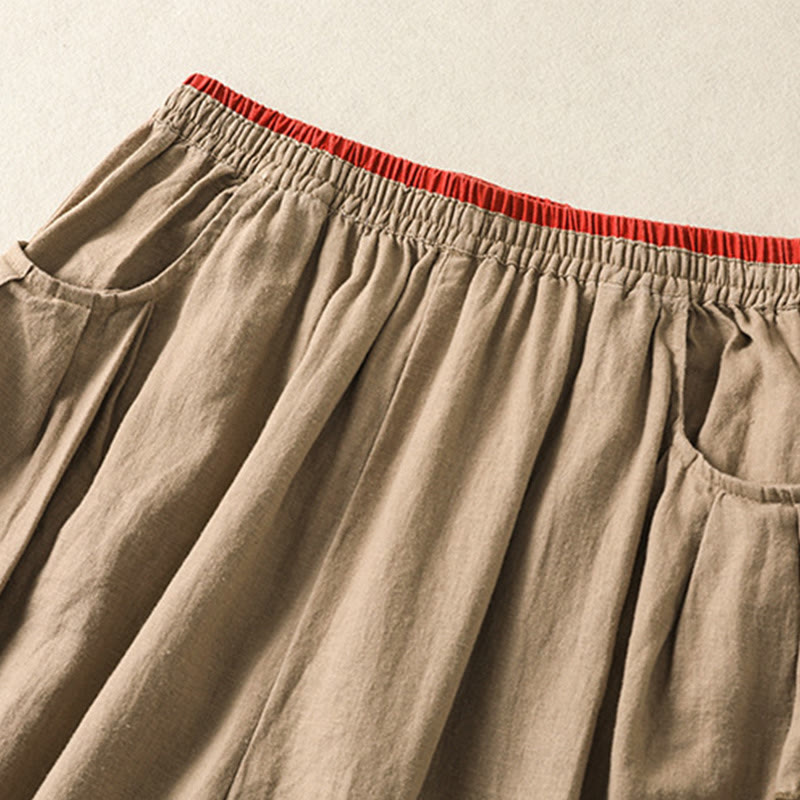 Buddha Stones Casual Embroidery Women's Cotton Linen 7-8 Length Harem Pants With Pockets - image 2