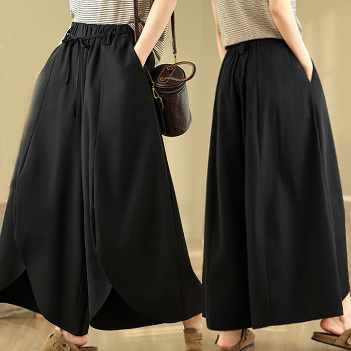 Buddha Stones Summer Vintage Lace-Up Women's Wide Leg Split Pants With Pockets - image 6