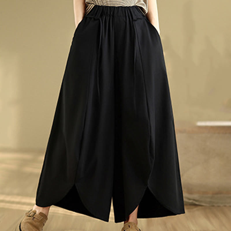 Buddha Stones Summer Vintage Lace-Up Women's Wide Leg Split Pants With Pockets - image 4