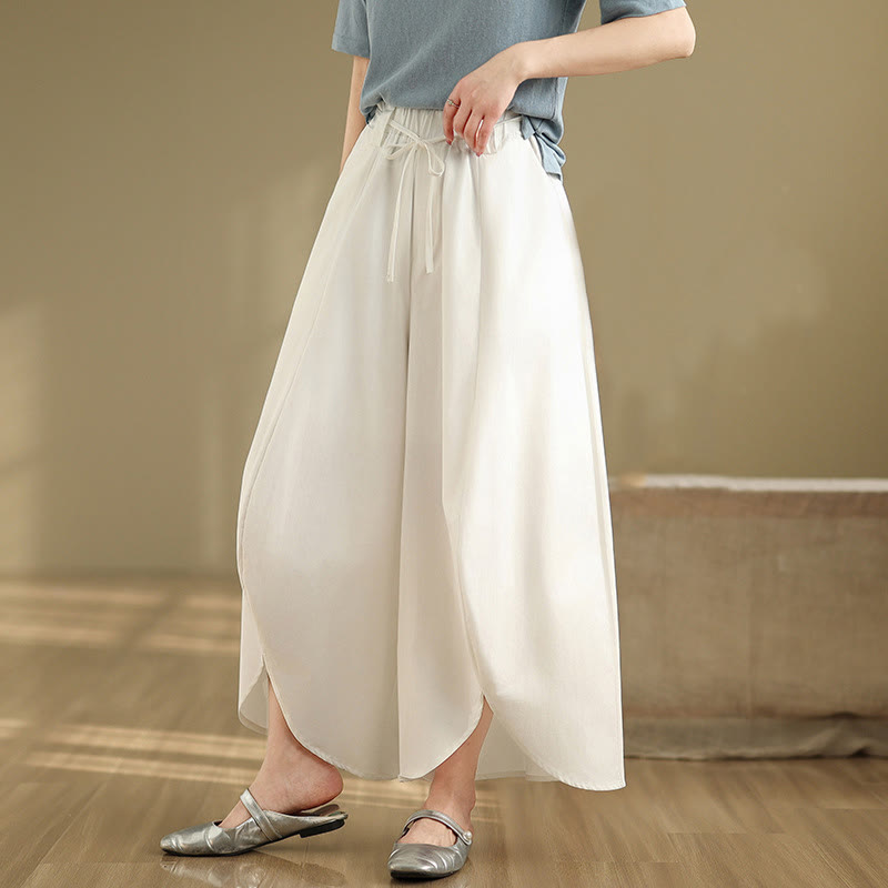 Buddha Stones Summer Vintage Lace-Up Women's Wide Leg Split Pants With Pockets - White - US8-10，UK/AU12-14，EU40-42 (2XL) - image 7