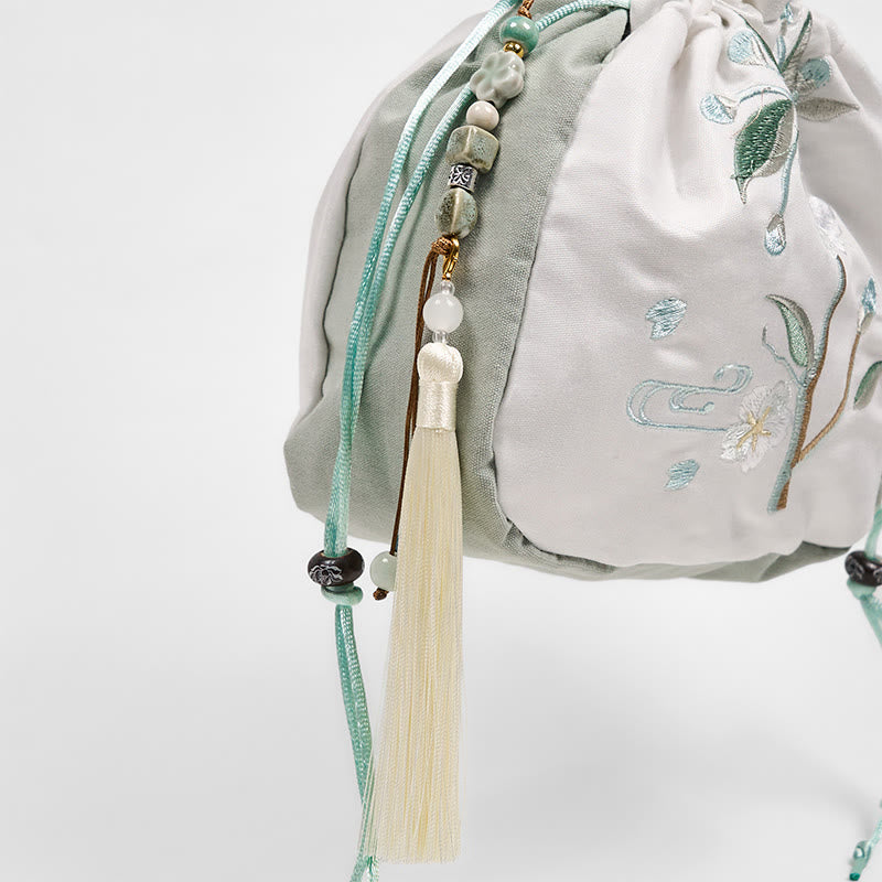 Buddha Stones Embroidered Green Pear Blossom Canvas Tote Crossbody Bag Shoulder Bag Handbag