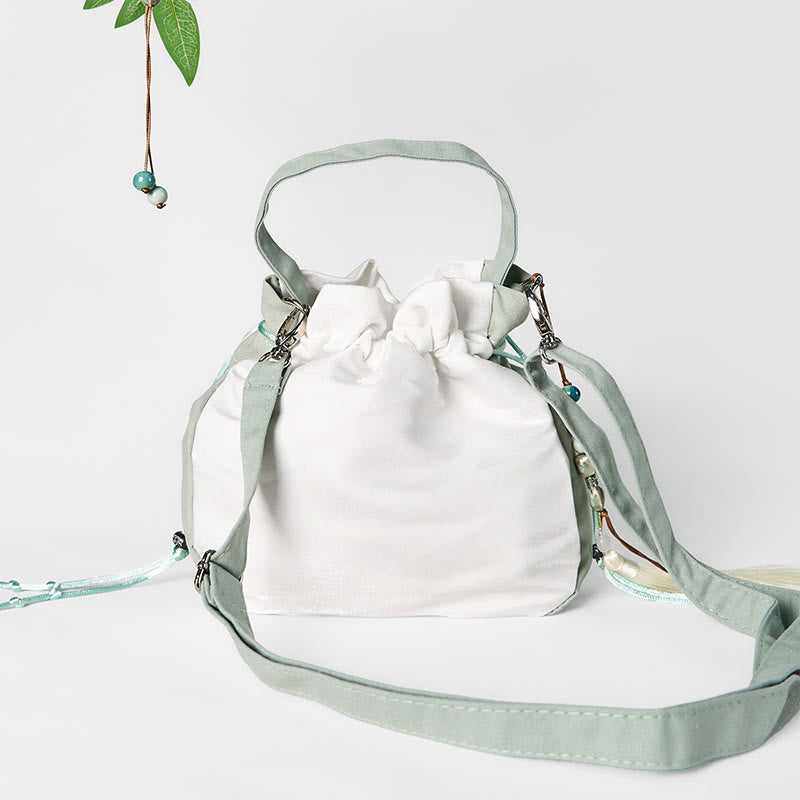 Buddha Stones Embroidered Green Pear Blossom Canvas Tote Crossbody Bag Shoulder Bag Handbag