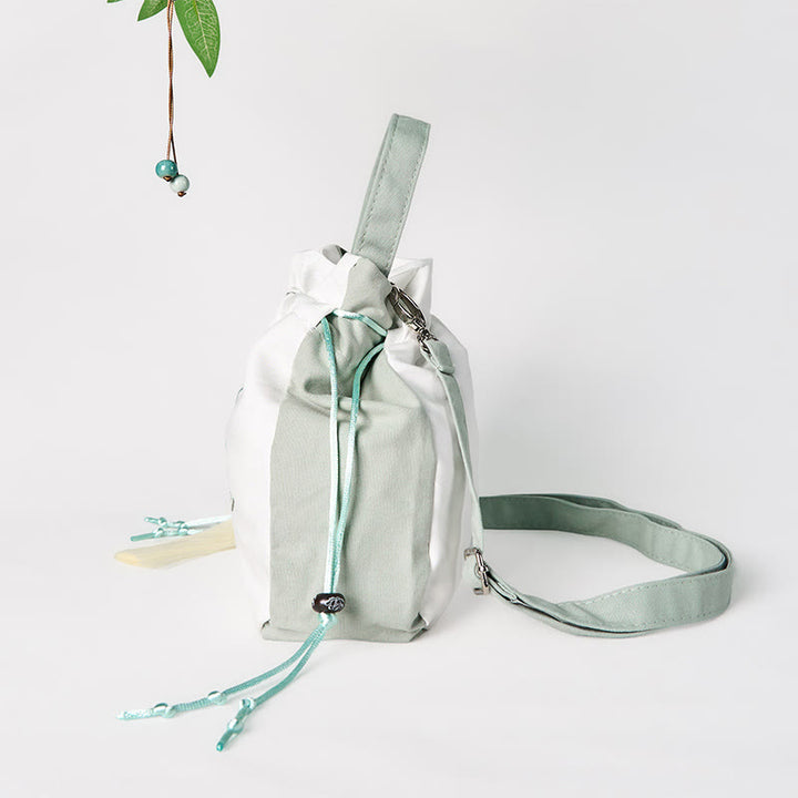 Buddha Stones Embroidered Green Pear Blossom Canvas Tote Crossbody Bag Shoulder Bag Handbag