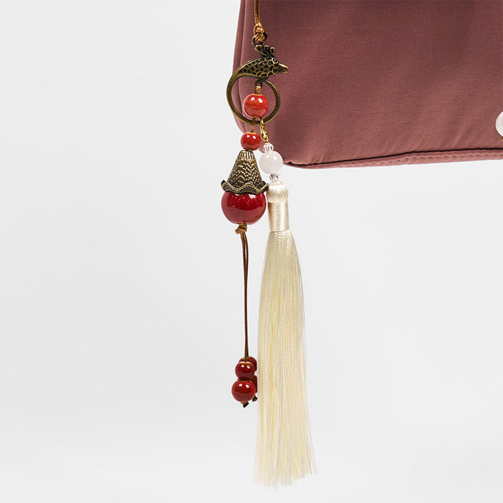 Buddha Stones Plain Brown Embroidered Plum Bossom Cotton Linen Crossbody Bag Shoulder Bag