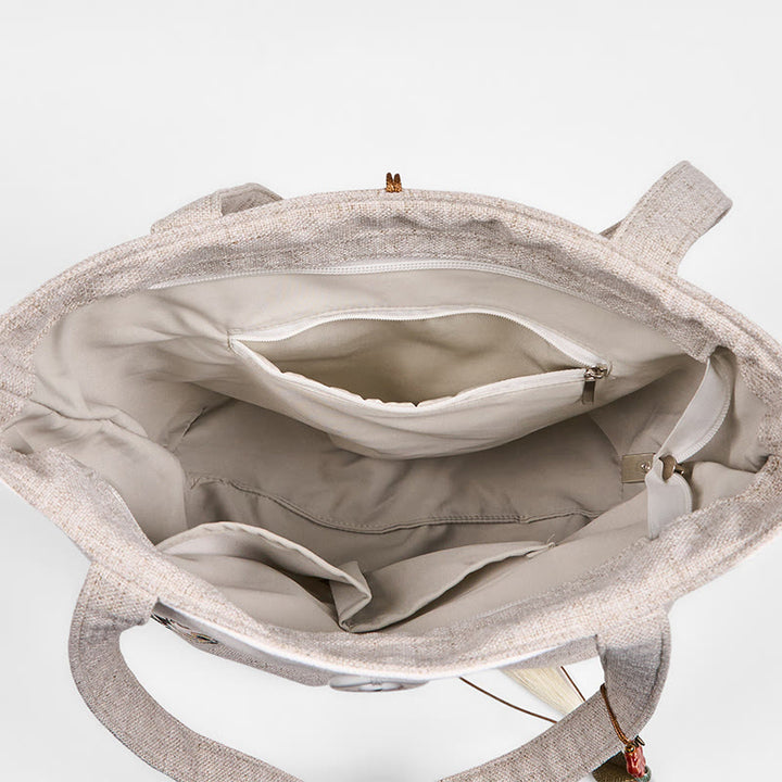 Buddha Stones Magnolia Embroidery Canvas Polyester Shoulder Bag
