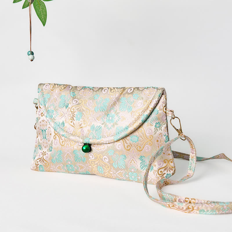 Buddha Stones Retro Flowers Pattern Polyester Cotton Embroidery Crossbody Bag Hangbags
