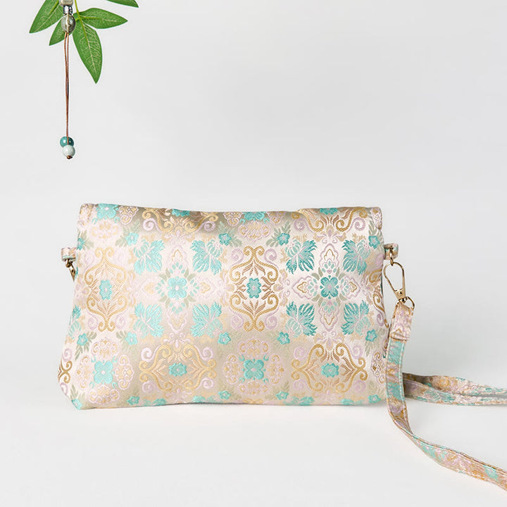 Buddha Stones Retro Flowers Pattern Polyester Cotton Embroidery Crossbody Bag Hangbags