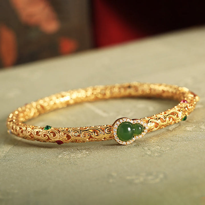 Buddha Stones "Sending Health and Good Fortune" Cyan Jade Copper Bangle Includes Gift Message Card - image 16