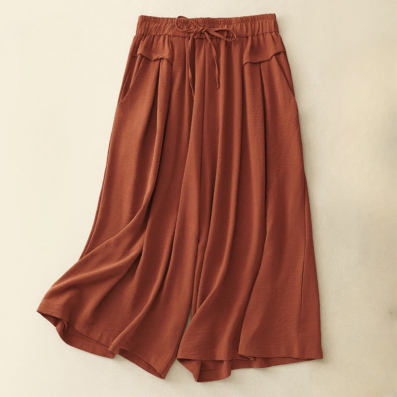 Buddha Stones Causal Ethnic Simple Drawstring Design Women's Wide Leg Cropped Pants With Pockets - Chocolate - US8-10，UK/AU12-14，EU40-42 (2XL) - image 13