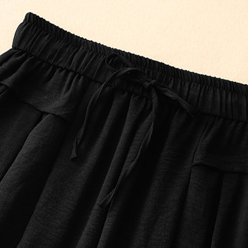 Buddha Stones Causal Ethnic Simple Drawstring Design Women's Wide Leg Cropped Pants With Pockets - image 10
