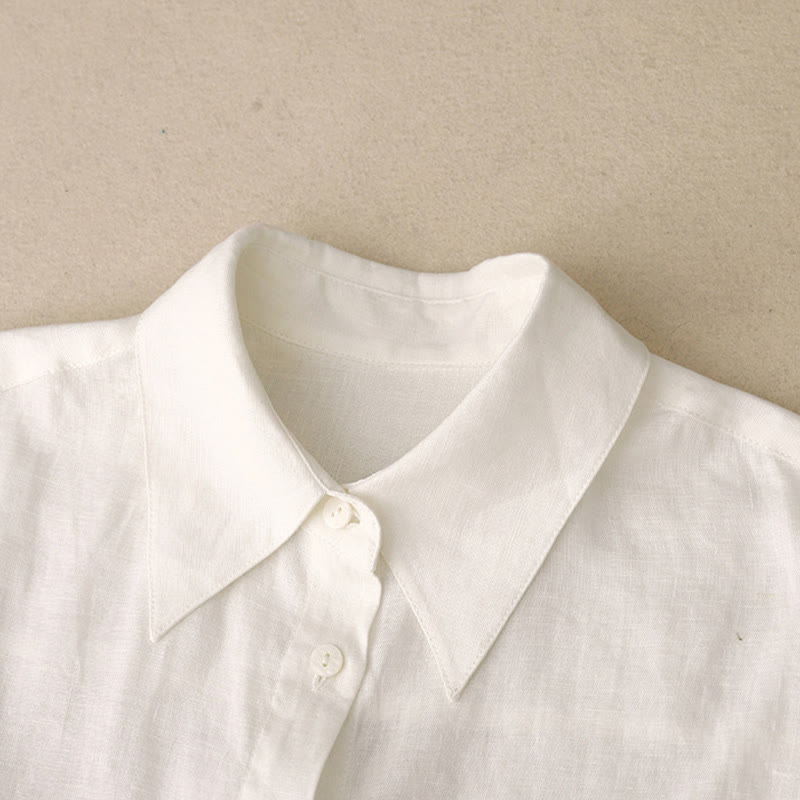 Buddha Stones Summer 2pcs Plain Long Sleeve Shirt Top Cardigan Shorts Meditation Clothing Women's Set With Pockets - image 30