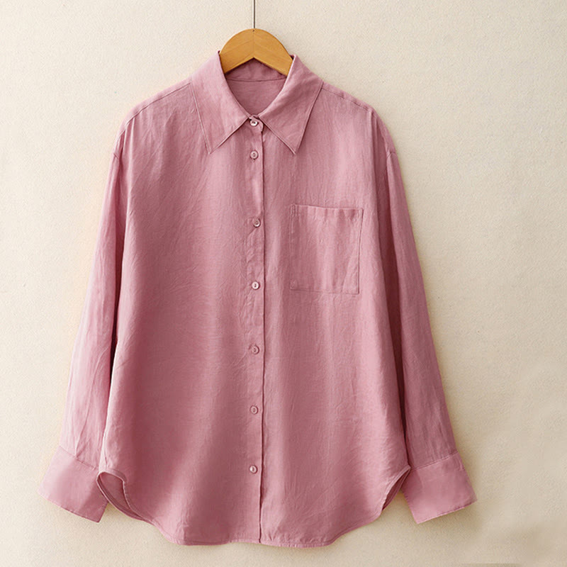 Buddha Stones Summer 2pcs Plain Long Sleeve Shirt Top Cardigan Shorts Meditation Clothing Women's Set With Pockets - image 3