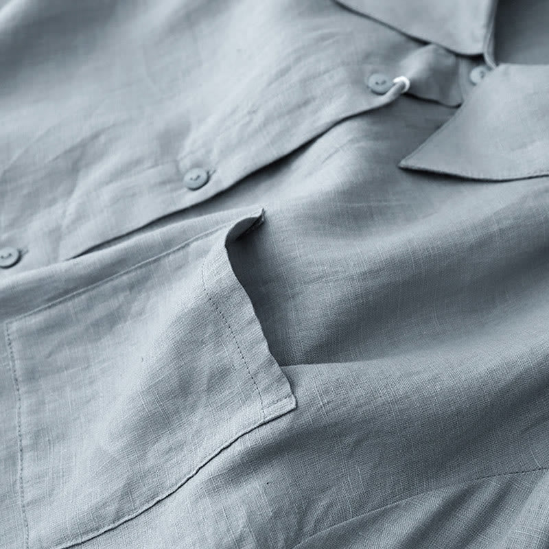 Buddha Stones Summer 2pcs Plain Long Sleeve Shirt Top Cardigan Shorts Meditation Clothing Women's Set With Pockets - image 22