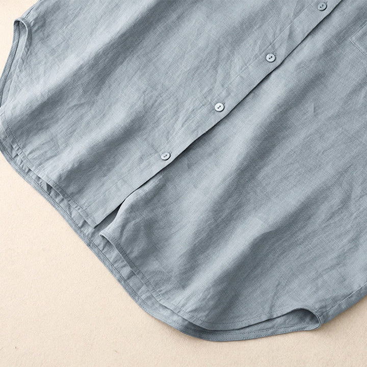 Buddha Stones Summer 2pcs Plain Long Sleeve Shirt Top Cardigan Shorts Meditation Clothing Women's Set With Pockets - image 23