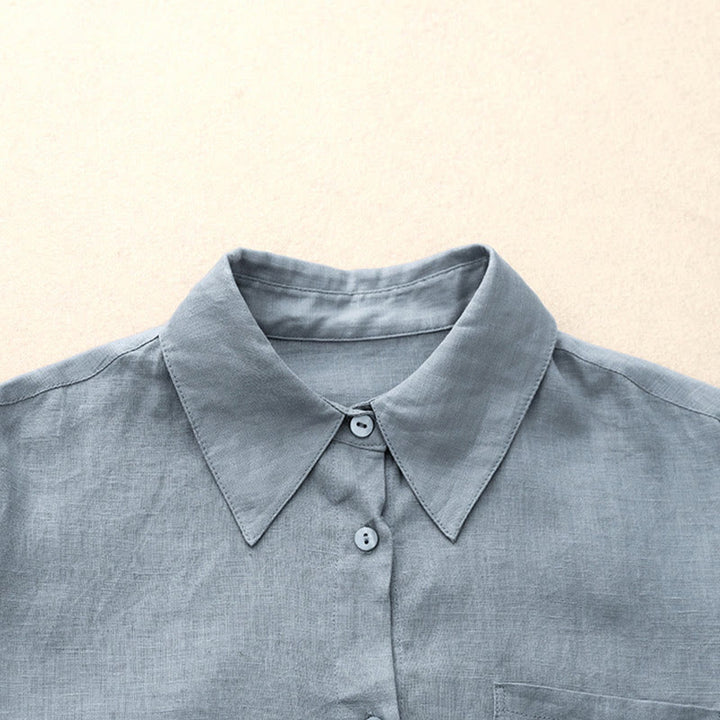 Buddha Stones Summer 2pcs Plain Long Sleeve Shirt Top Cardigan Shorts Meditation Clothing Women's Set With Pockets - image 20